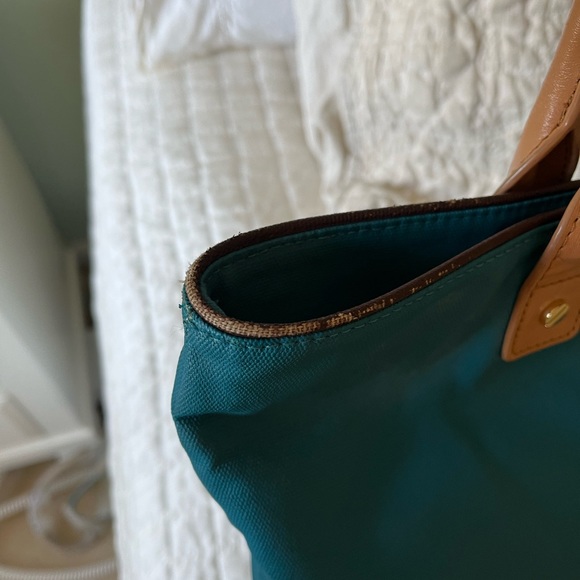 Small Tory Burch tote. Performance fabric, 13” wide x 12” tall. - Picture 3 of 4